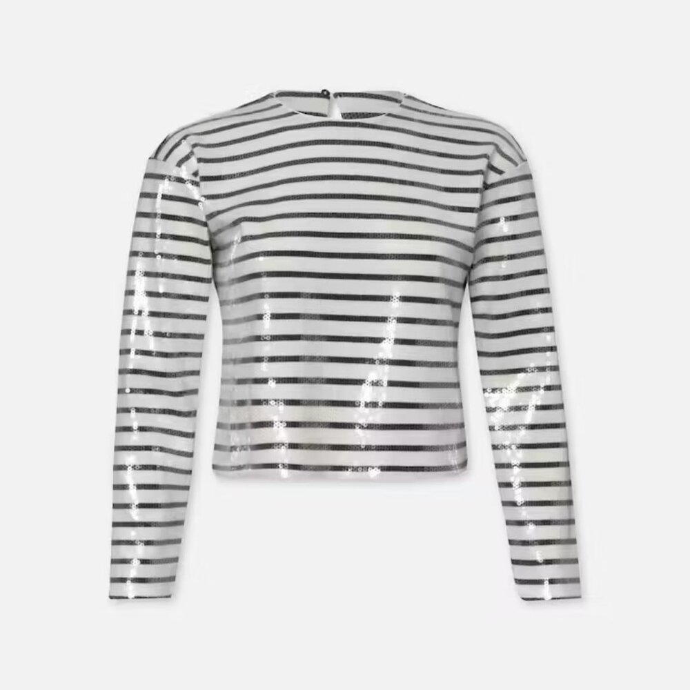 Frame Striped Sequin Top in Navy